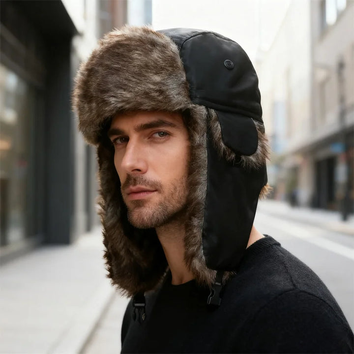 Mütze mit Ohrenklappen – Russische Ushanka Kappe für Männer, Winddicht und Warm