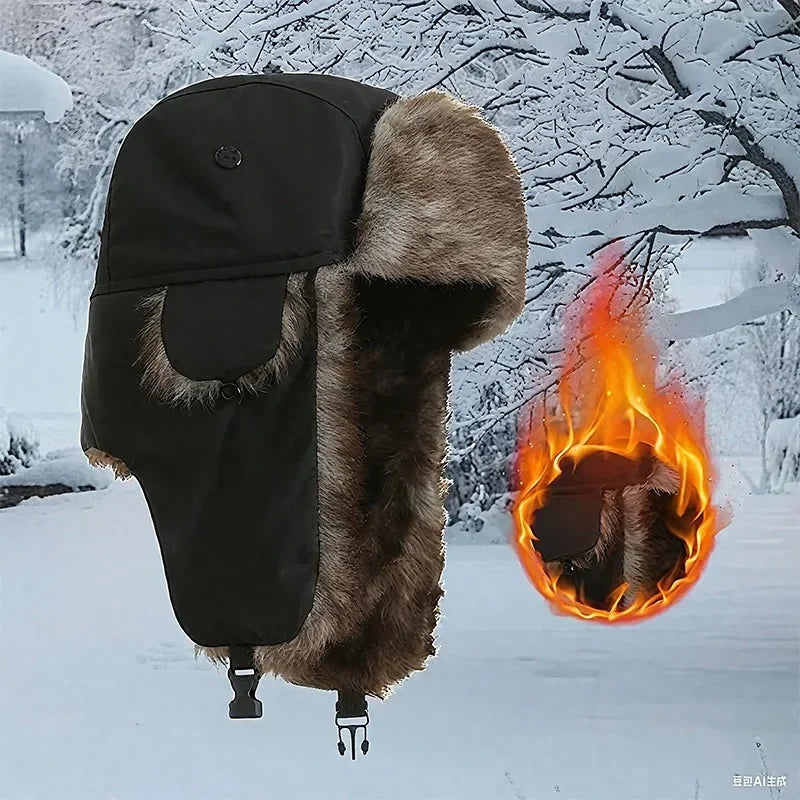 Mütze mit Ohrenklappen – Russische Ushanka Kappe für Männer, Winddicht und Warm