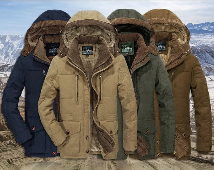 Winterjacke für Männer mit Kapuze, Plüschfutter und Reißverschlusstaschen