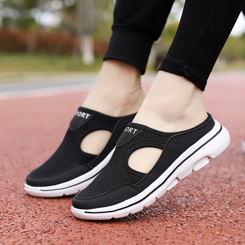 Damen Slip-On-Pantoletten aus Mesh mit seitlichen Ausschnitten | Zeitlos