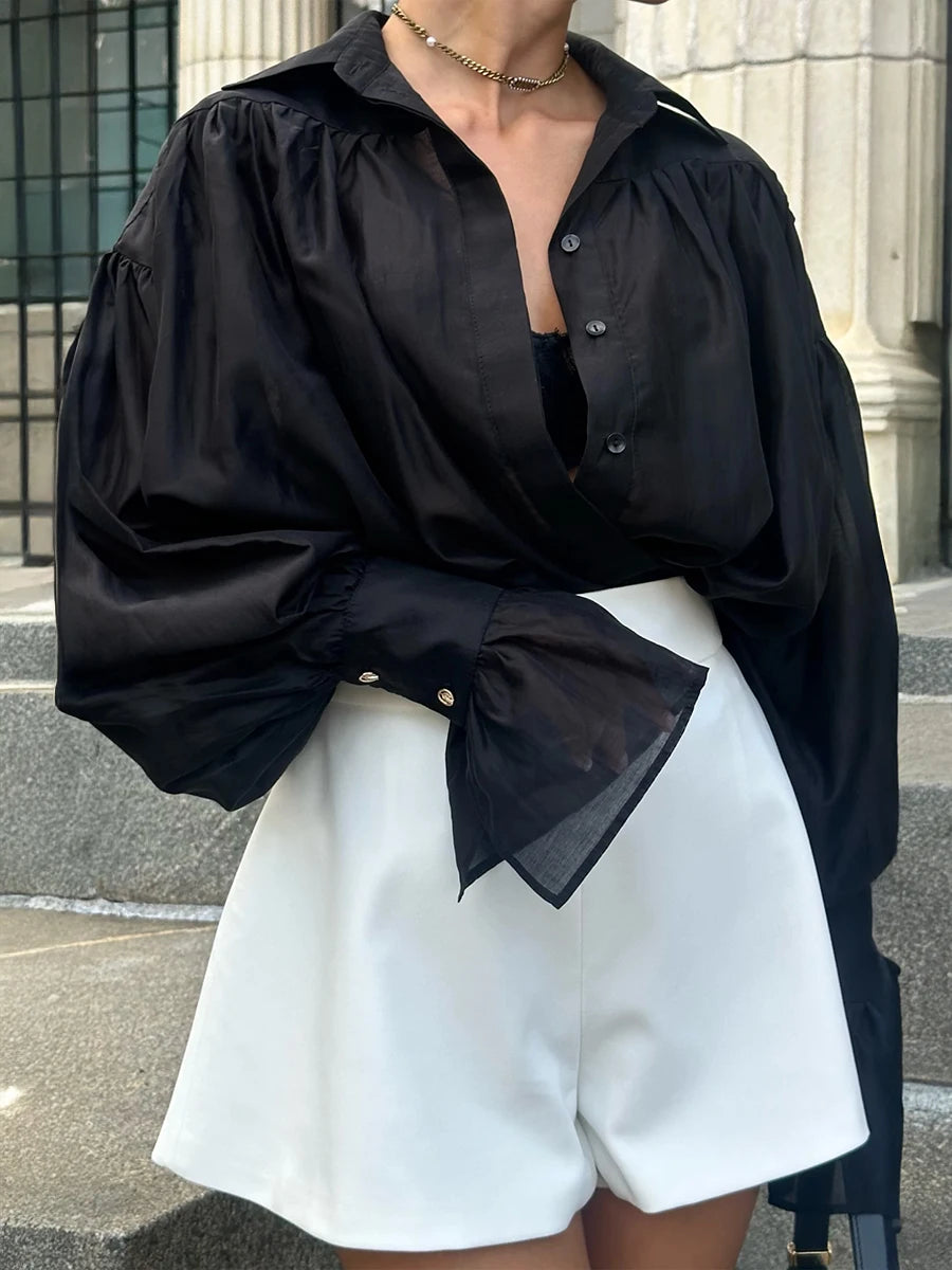 Elegante Bluse mit Kragen und Ballonärmeln für Büro und Freizeit