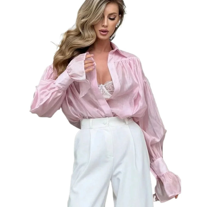 Elegante Bluse mit Kragen und Ballonärmeln für Büro und Freizeit