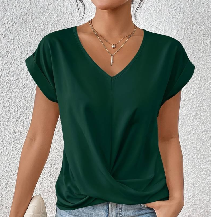 Damen V-Neck Bluse mit kurzen Ärmeln