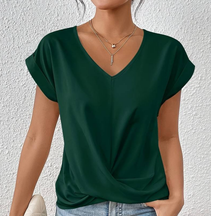 Damen V-Neck Bluse mit kurzen Ärmeln