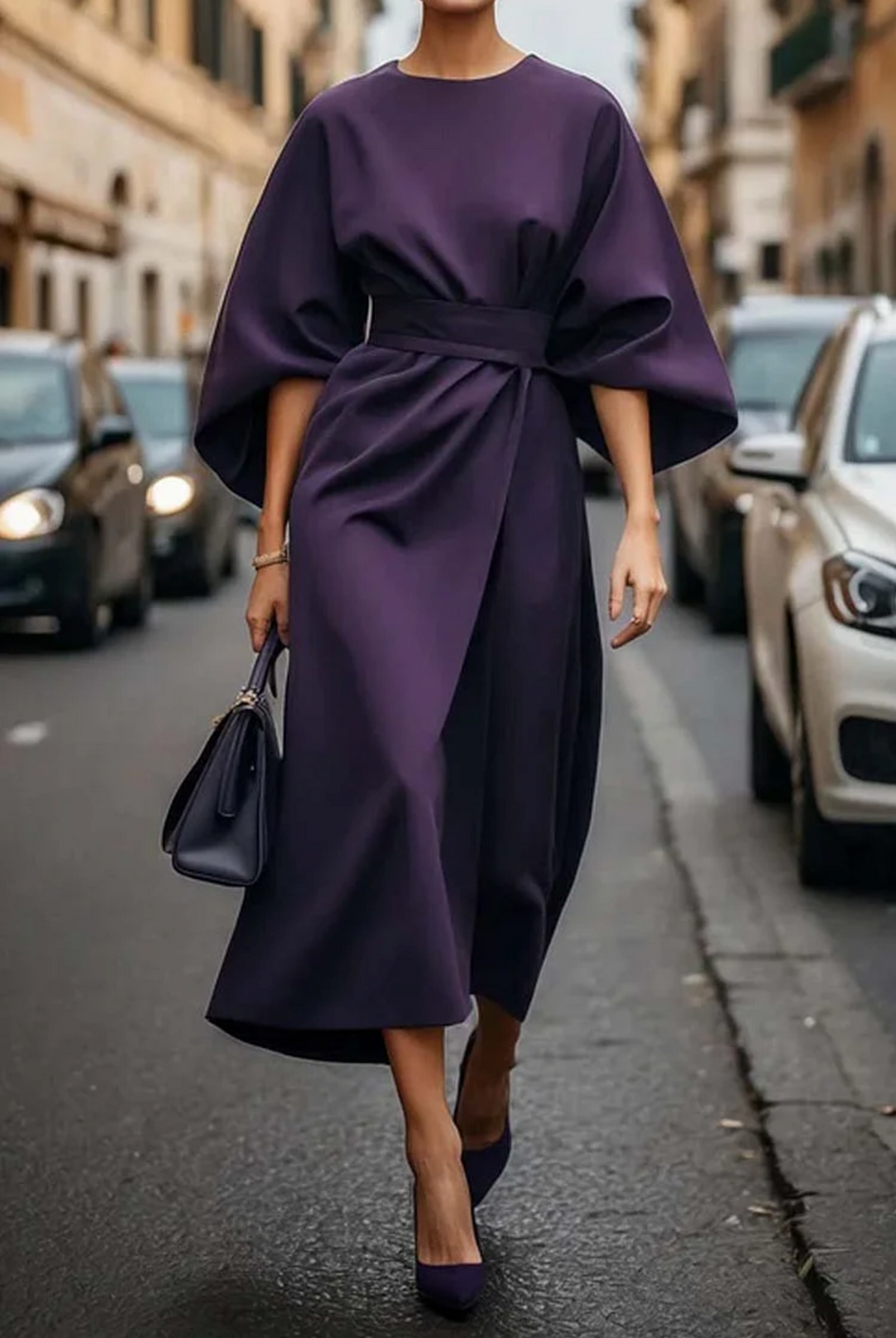 Damen Midikleid mit Taillengürtel