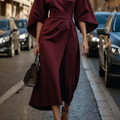 Damen Midikleid mit Taillengürtel