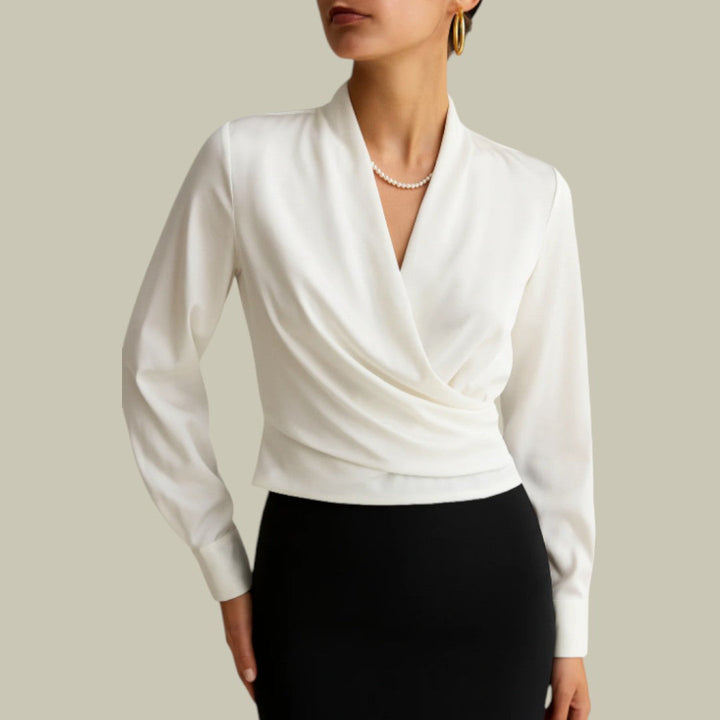 Elegante Satin Wickelbluse für Damen