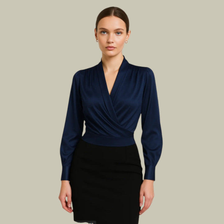 Elegante Satin Wickelbluse für Damen