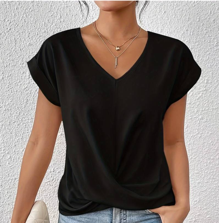 Damen V-Neck Bluse mit kurzen Ärmeln