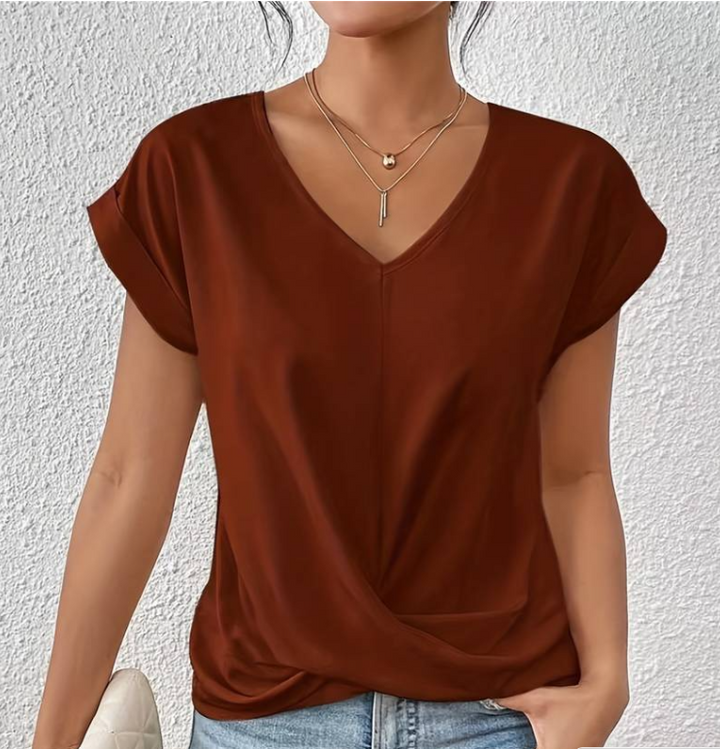 Damen V-Neck Bluse mit kurzen Ärmeln
