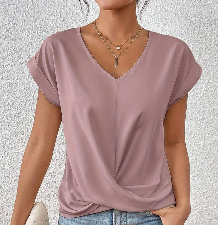 Damen V-Neck Bluse mit kurzen Ärmeln