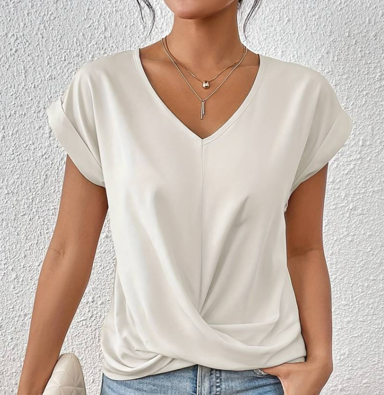 Damen V-Neck Bluse mit kurzen Ärmeln