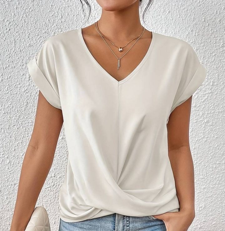 Damen V-Neck Bluse mit kurzen Ärmeln