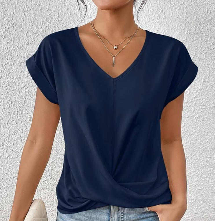 Damen V-Neck Bluse mit kurzen Ärmeln