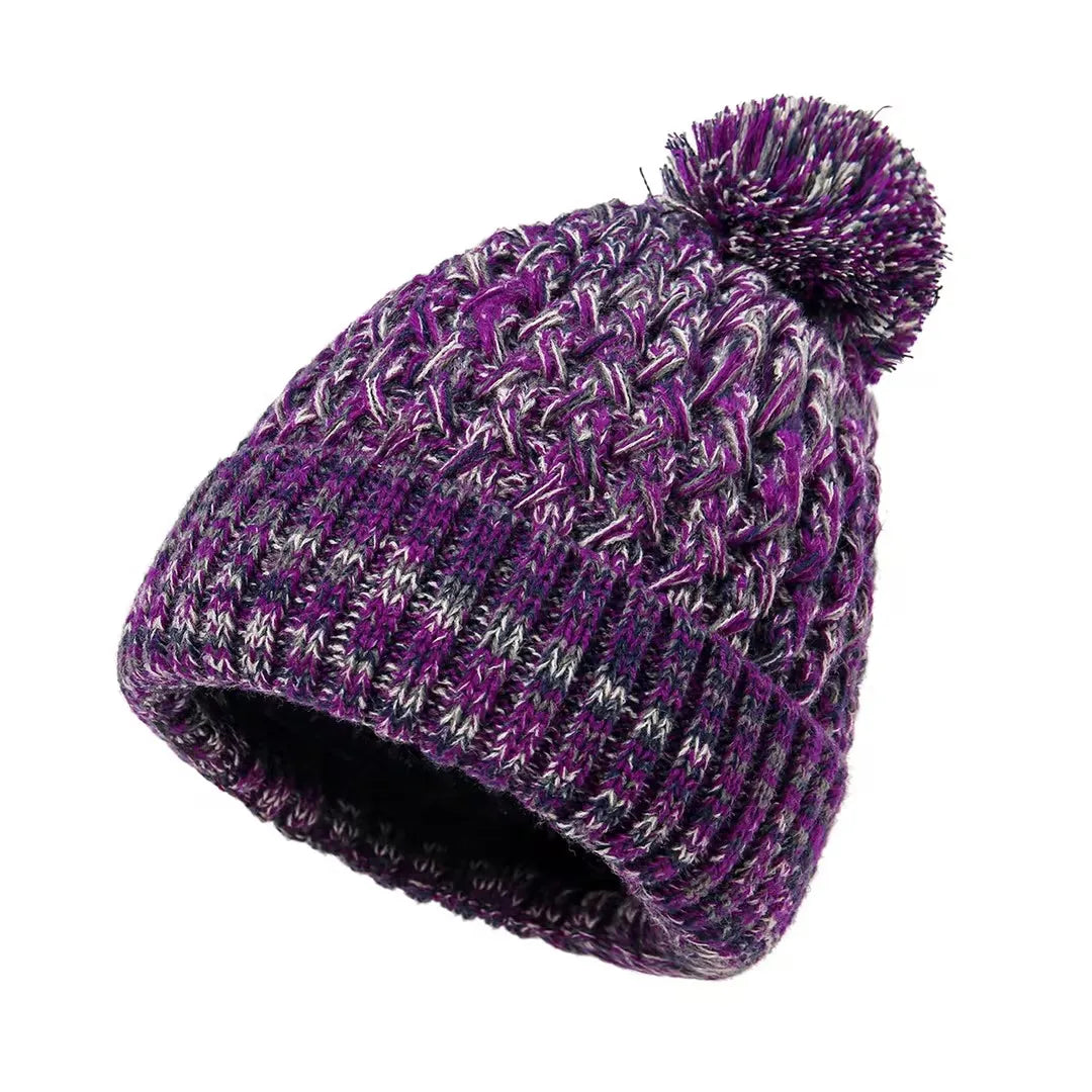 Bommelmütze Damen – Gestrickte Wintermütze mit Bommel und Ananas-Muster