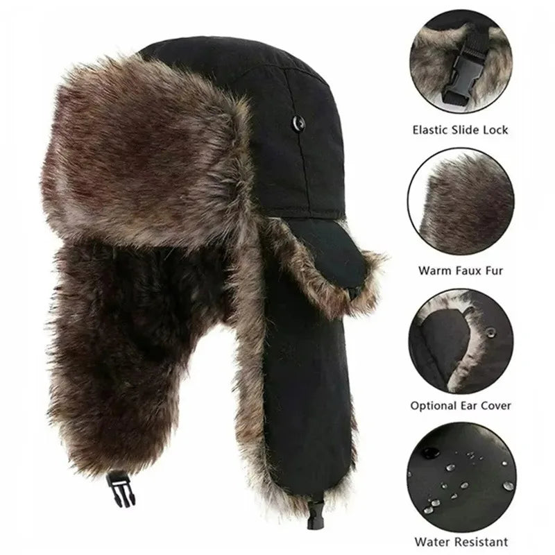 Mütze mit Ohrenklappen – Russische Ushanka Kappe für Männer, Winddicht und Warm