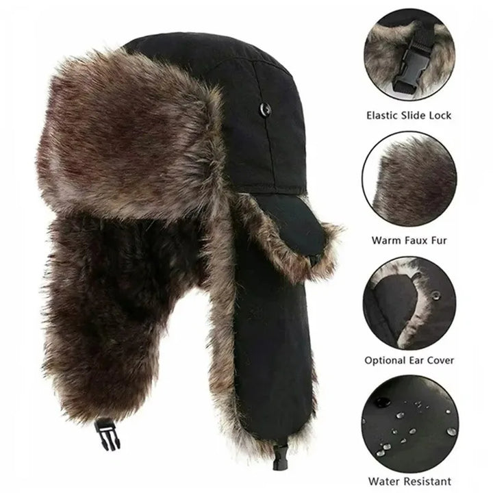 Mütze mit Ohrenklappen – Russische Ushanka Kappe für Männer, Winddicht und Warm