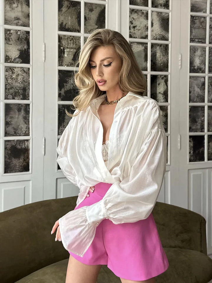 Elegante Bluse mit Kragen und Ballonärmeln für Büro und Freizeit