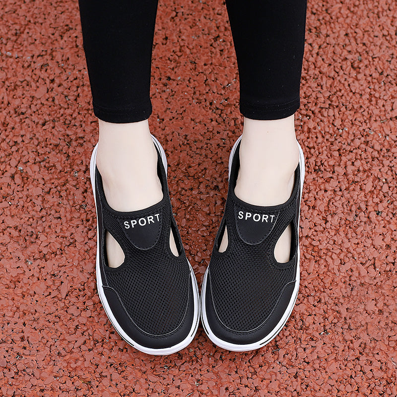 Damen Slip-On-Pantoletten aus Mesh mit seitlichen Ausschnitten | Zeitlos