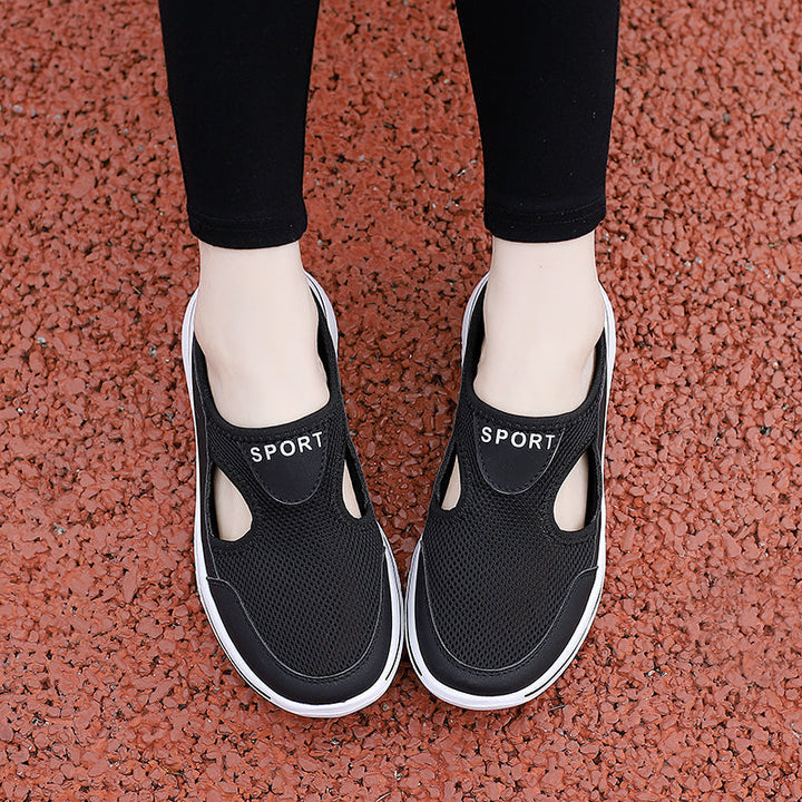 Damen Slip-On-Pantoletten aus Mesh mit seitlichen Ausschnitten | Zeitlos