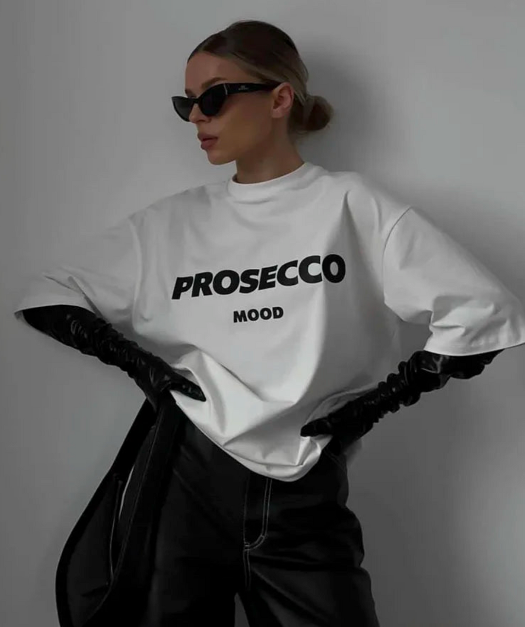 The Prosecco T-shirt – Oversize Grafik-Print Rundhals Baumwolle lässig Statement-Shirt