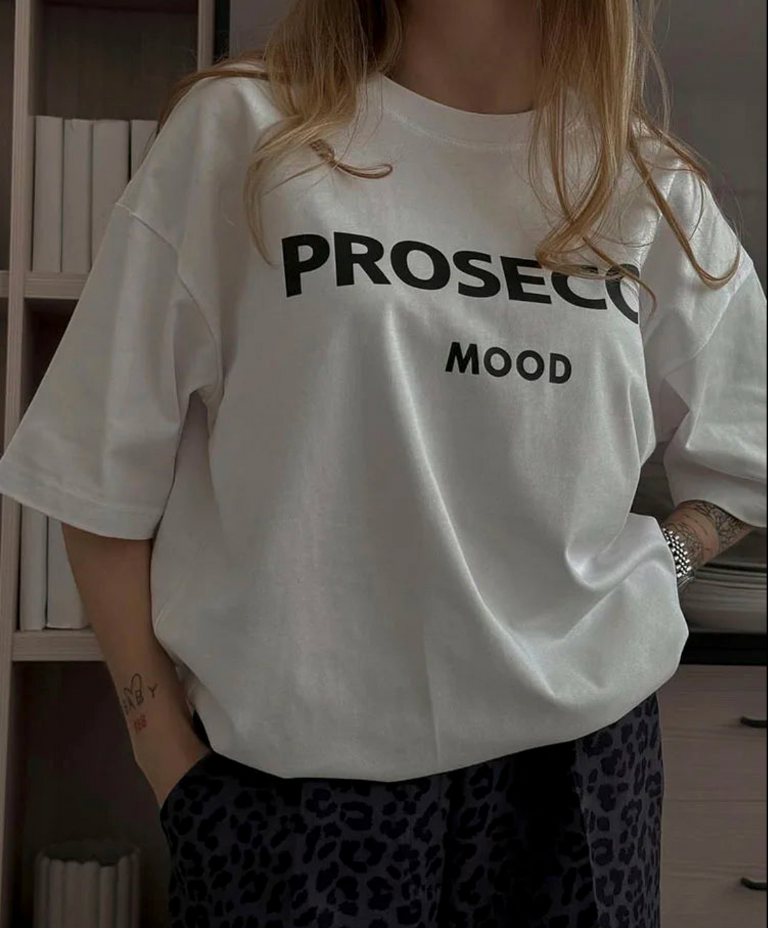 The Prosecco T-shirt – Oversize Grafik-Print Rundhals Baumwolle lässig Statement-Shirt