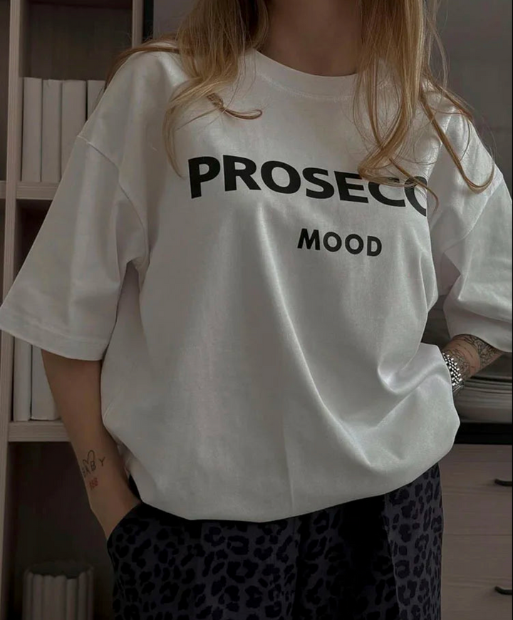 The Prosecco T-shirt – Oversize Grafik-Print Rundhals Baumwolle lässig Statement-Shirt