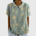 Damen Leinen Bluse mit floralem Druck und kurzen Ärmeln