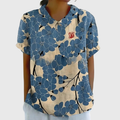 Damen Leinen Bluse mit floralem Druck und kurzen Ärmeln