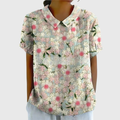 Damen Leinen Bluse mit floralem Druck und kurzen Ärmeln