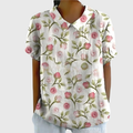 Damen Leinen Bluse mit floralem Druck und kurzen Ärmeln