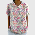 Damen Leinen Bluse mit floralem Druck und kurzen Ärmeln