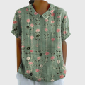 Damen Leinen Bluse mit floralem Druck und kurzen Ärmeln