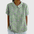 Damen Leinen Bluse mit floralem Druck und kurzen Ärmeln