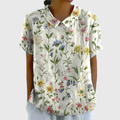 Damen Leinen Bluse mit floralem Druck und kurzen Ärmeln