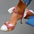 Damen Klassische Pumps mit Schleifenriemen und mittlerem Absatz