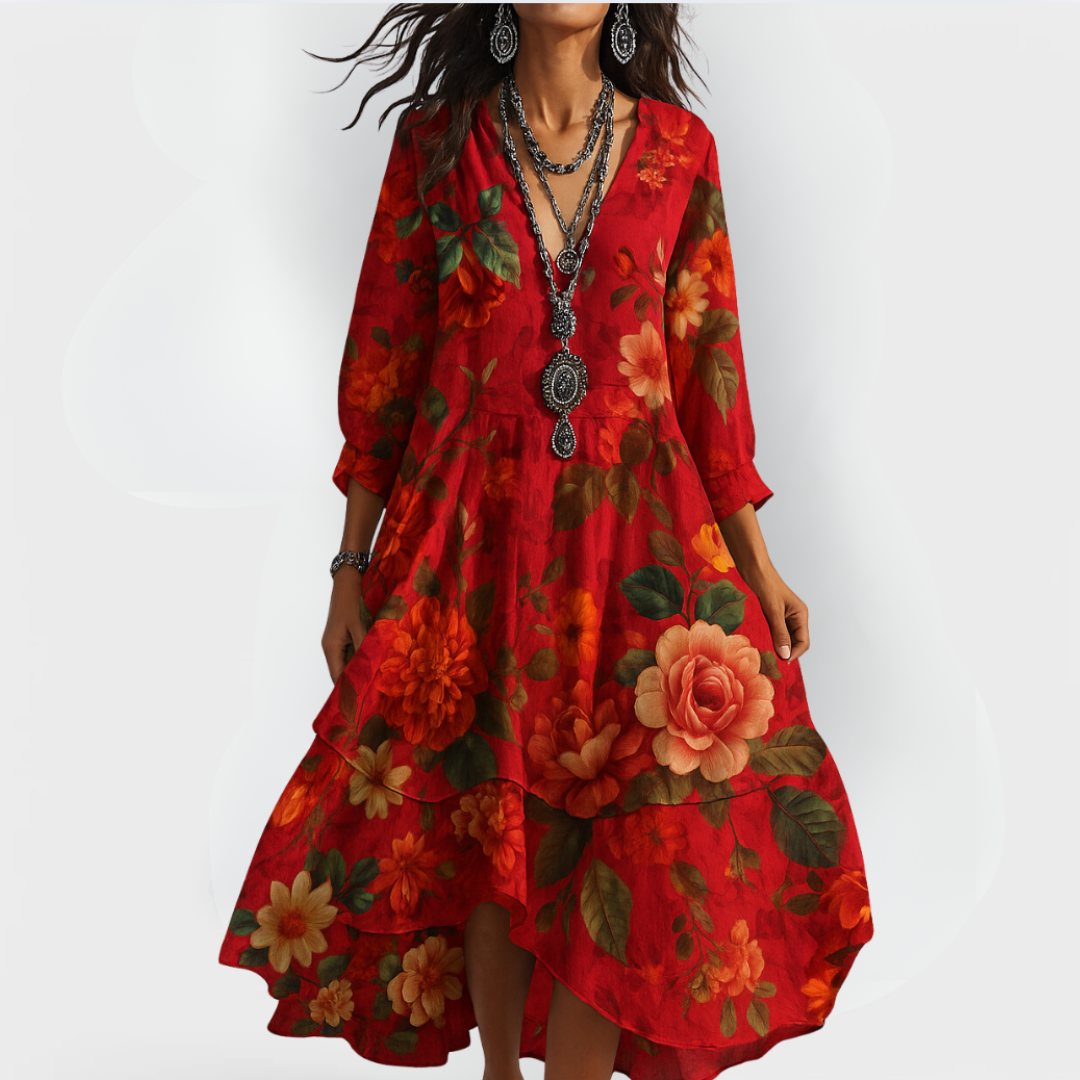 Damen Vintage Boho V-Ausschnitt Sommerkleid