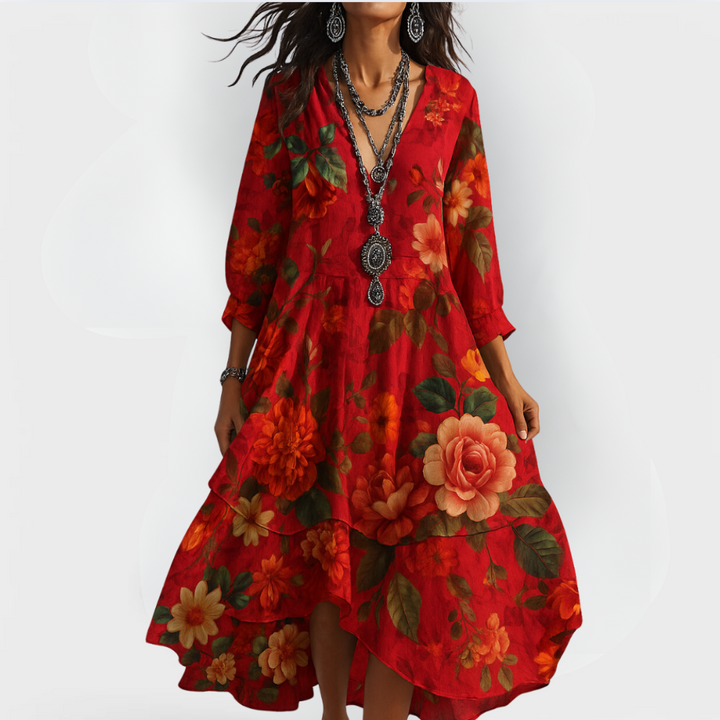 Damen Vintage Boho V-Ausschnitt Sommerkleid