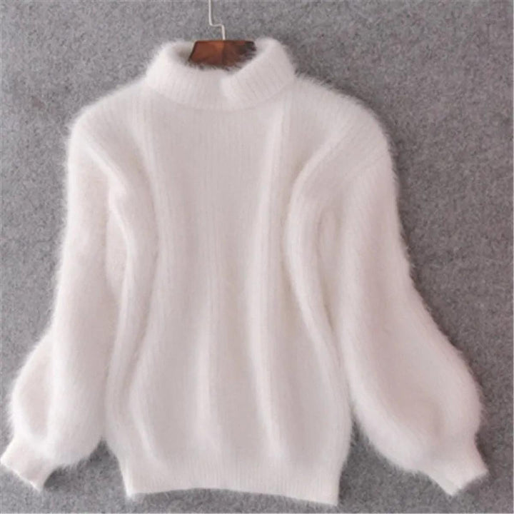 Damen Weicher Flauschiger Winterpullover mit hohem Kragen
