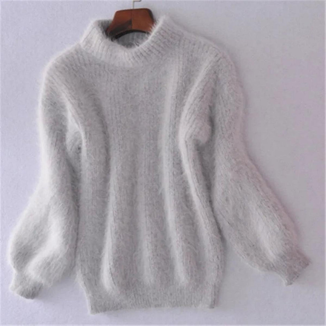 Damen Weicher Flauschiger Winterpullover mit hohem Kragen