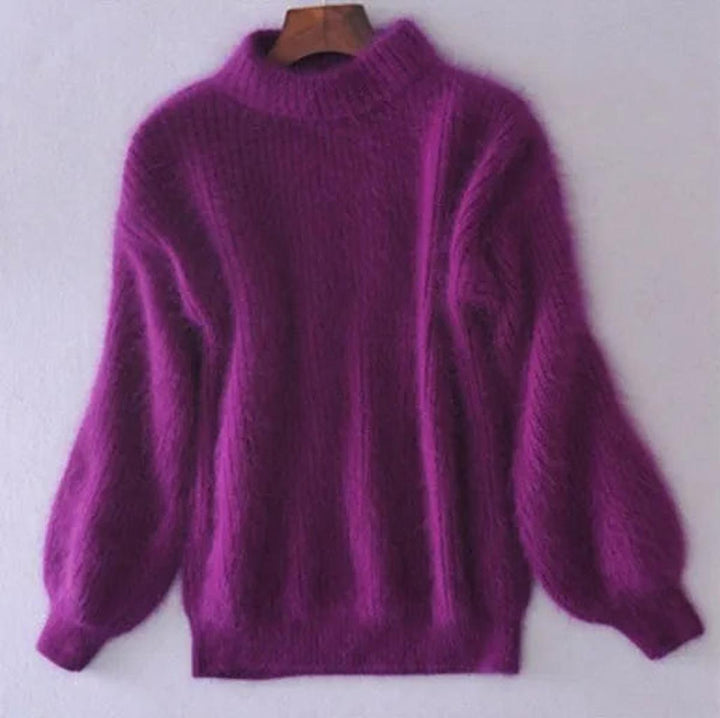 Damen Weicher Flauschiger Winterpullover mit hohem Kragen