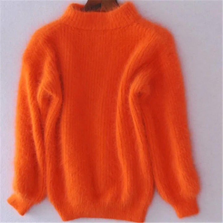Damen Weicher Flauschiger Winterpullover mit hohem Kragen