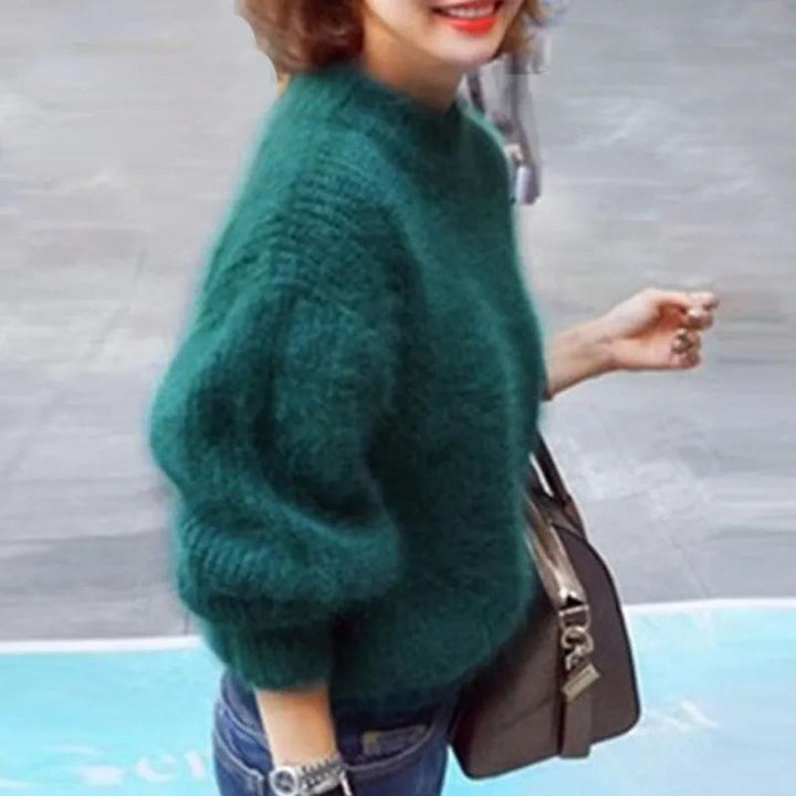 Damen Weicher Flauschiger Winterpullover mit hohem Kragen