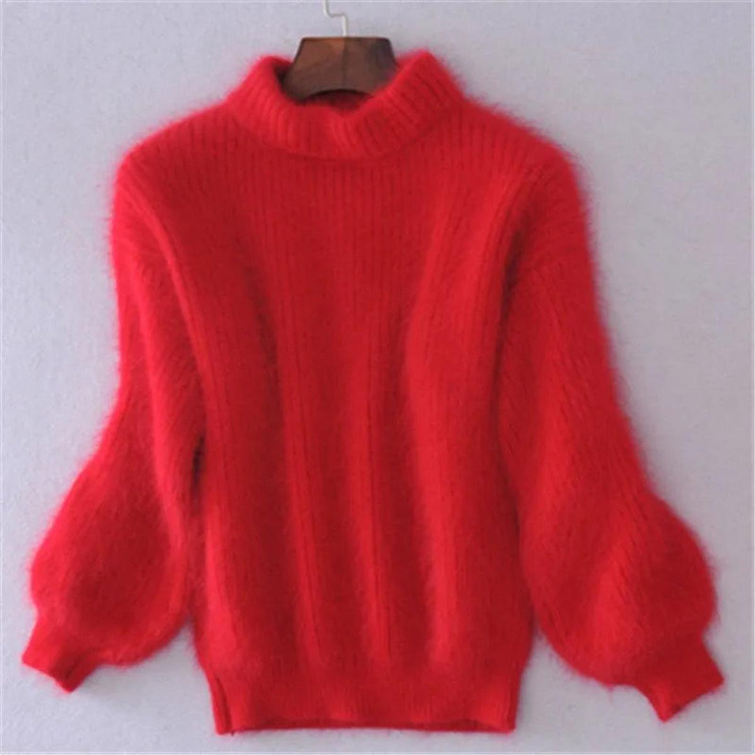 Damen Weicher Flauschiger Winterpullover mit hohem Kragen