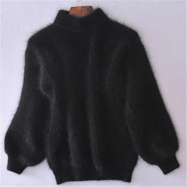 Damen Weicher Flauschiger Winterpullover mit hohem Kragen