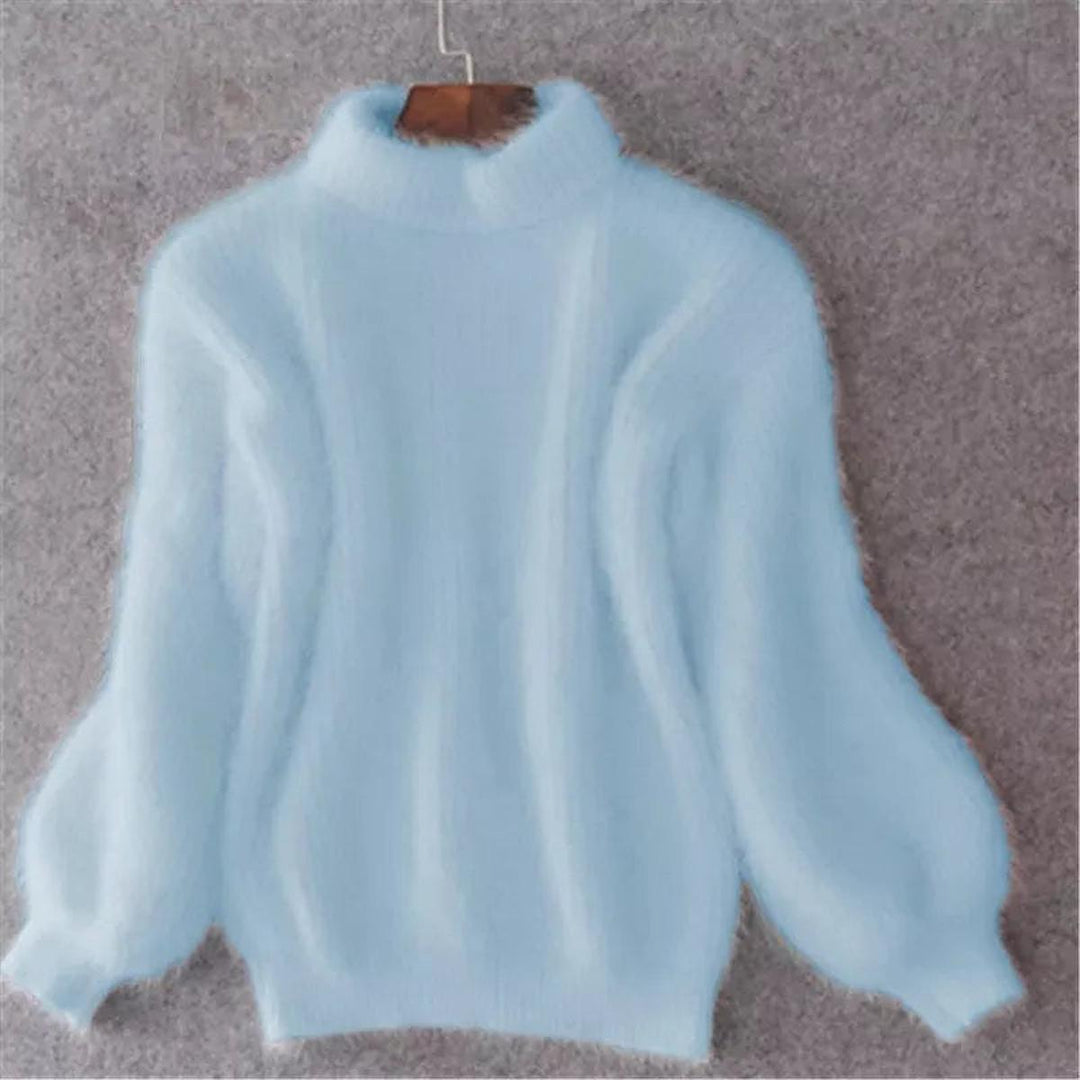 Damen Weicher Flauschiger Winterpullover mit hohem Kragen