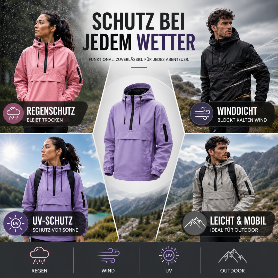 Wasserdichter Allwetter-Mantel mit Kapuze & Fronttasche