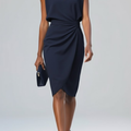 Damen Midi-Kleid mit Schlüsselloch-Ausschnitt und Raffung