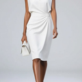 Damen Midi-Kleid mit Schlüsselloch-Ausschnitt und Raffung