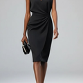 Damen Midi-Kleid mit Schlüsselloch-Ausschnitt und Raffung